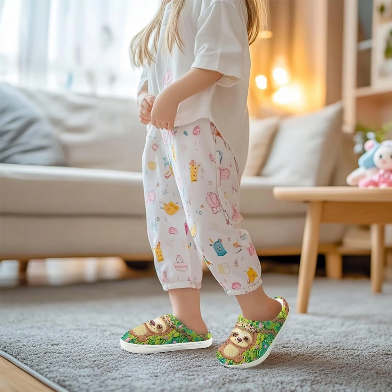 Plush Slippers for Kids Winter Warm Cozy Fuzzy Non-Slip Cotton Breathable House Slippers for Toddler Boys Girls US 9-15
