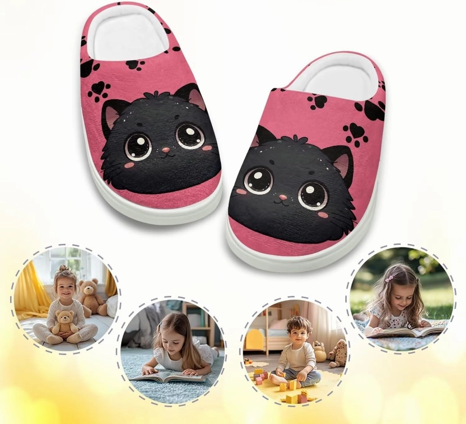Plush Slippers for Kids Winter Warm Cozy Fuzzy Non-Slip Cotton Breathable House Slippers for Toddler Boys Girls US 9-15