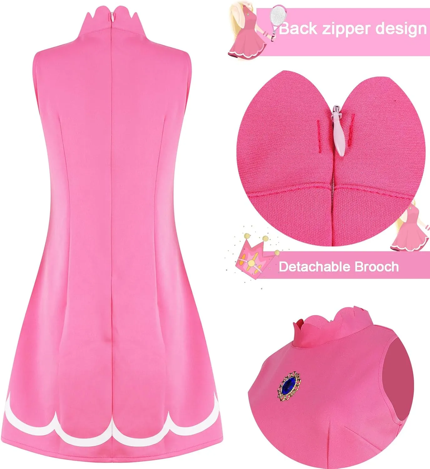 Poboola Women's Halloween Costume Princess Short Sleeve Tennis Sleeveless Cosplay Dress Classic Sport Outfit for Women