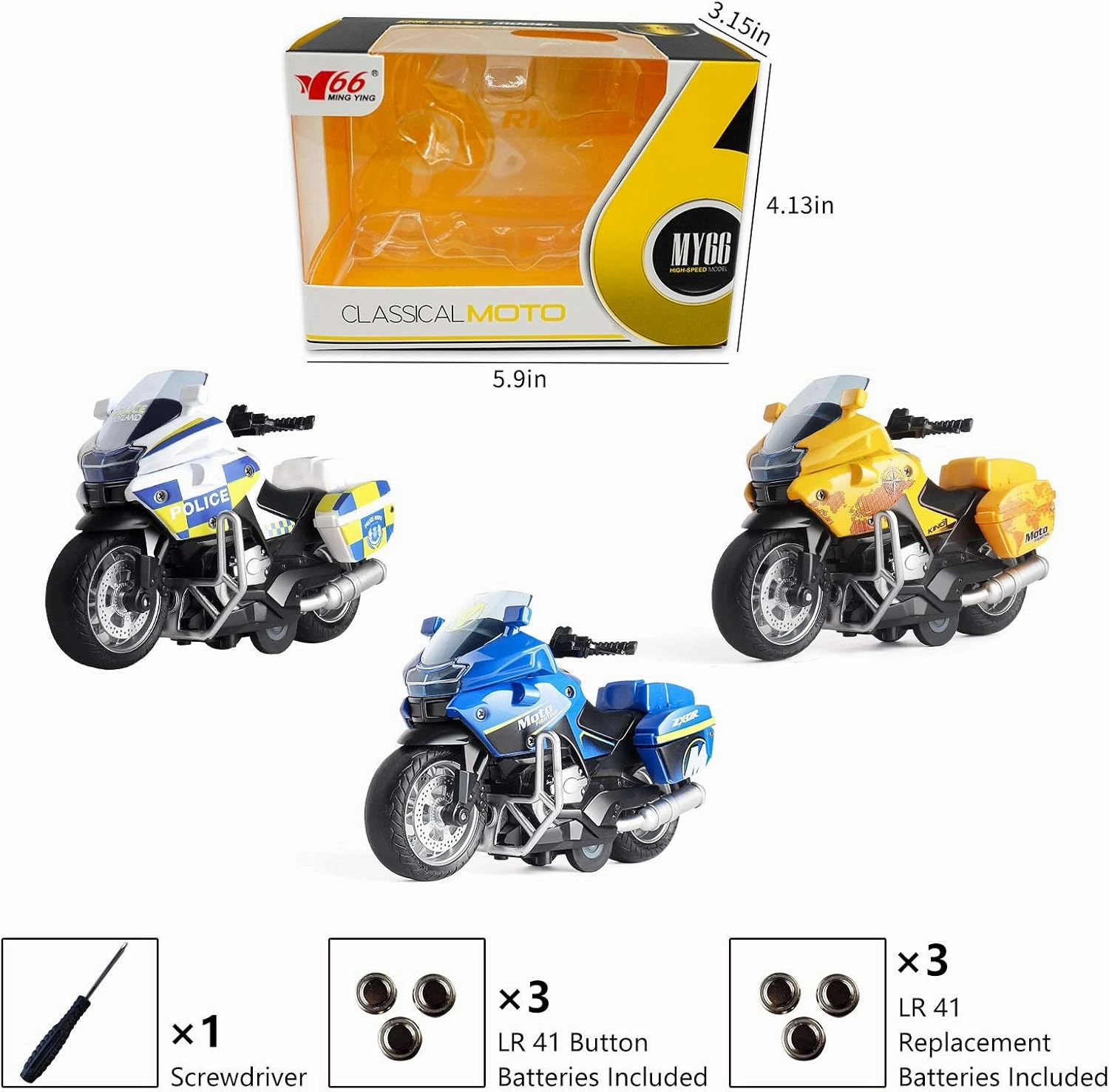 Police Motorcycle Toy - Pull Back Toy Motorcycle with Sound and Light Toy,Toy Motorcycles for Boy,Toys for 3-9 Year Old Boys (Blue)