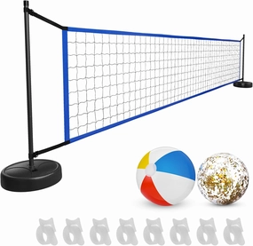 Pool Volleyball Net Set with Weighted Base 15-32ft Adjustable Net for Inground Pools Portable Outdoor Volleyball Set for Pool with 2 Balls for Adults Teens Backyard Party Fun