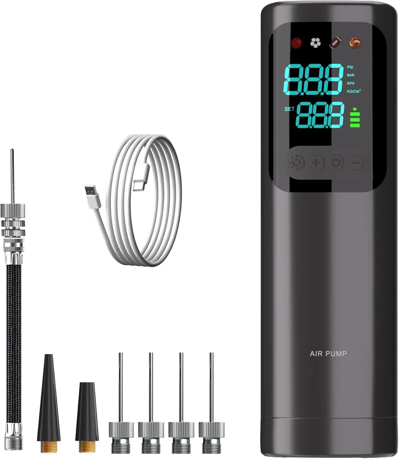 Portable Ball Pump, Air Pump with 4 Needles 2 Nozzle 1 Extension Hose Great for Basketball Football Volleyball Soccer