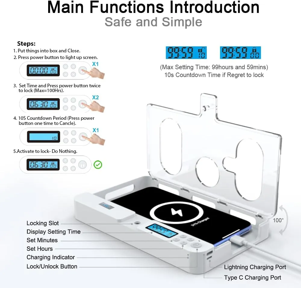 Portable Smart Auto Phone Timer Lock Box for iPhone and Android Phones, Self-Control Timer Locker to Help Kids,Students, Adults Focus Back,Prevent Excessive Games, Mobile Phone Addiction(New)