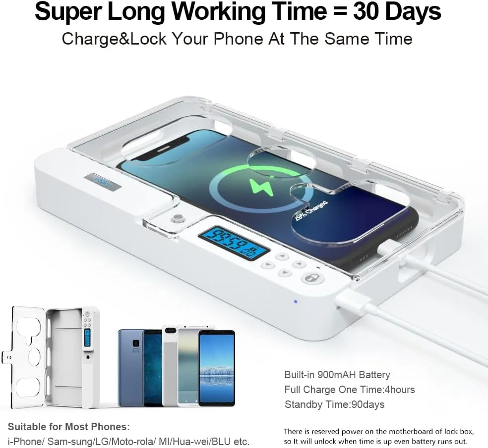 Portable Smart Auto Phone Timer Lock Box for iPhone and Android Phones, Self-Control Timer Locker to Help Kids,Students, Adults Focus Back,Prevent Excessive Games, Mobile Phone Addiction(New)