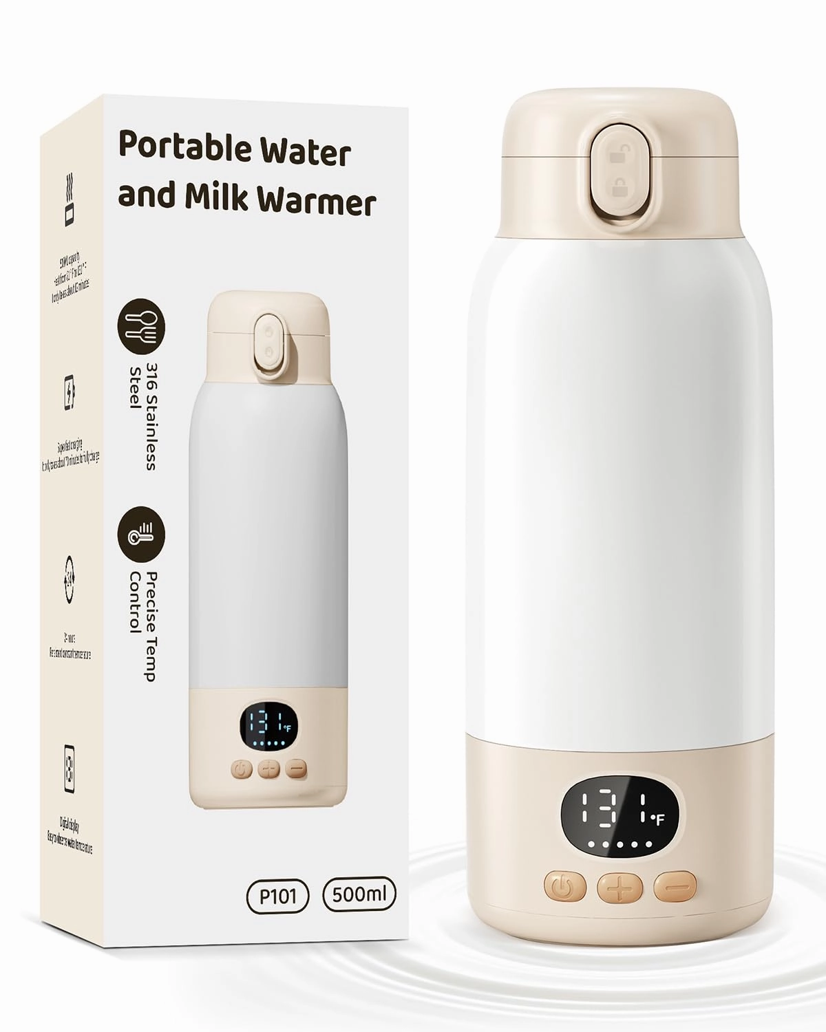 Portable Bottle Warmer for Travel, 17 Ounces Milk Warmer for Baby Breastmilk with Fast Heating & Precise Temp Control, Bottle Warmer for Car, Outdoors