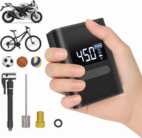 Portable Mini Electric Bike Pump with Gauge, High Pressure Fast Inflation for Bicycle, Motorcycle Tires, Presta Valve, Tiny Air Pump for Road Bike