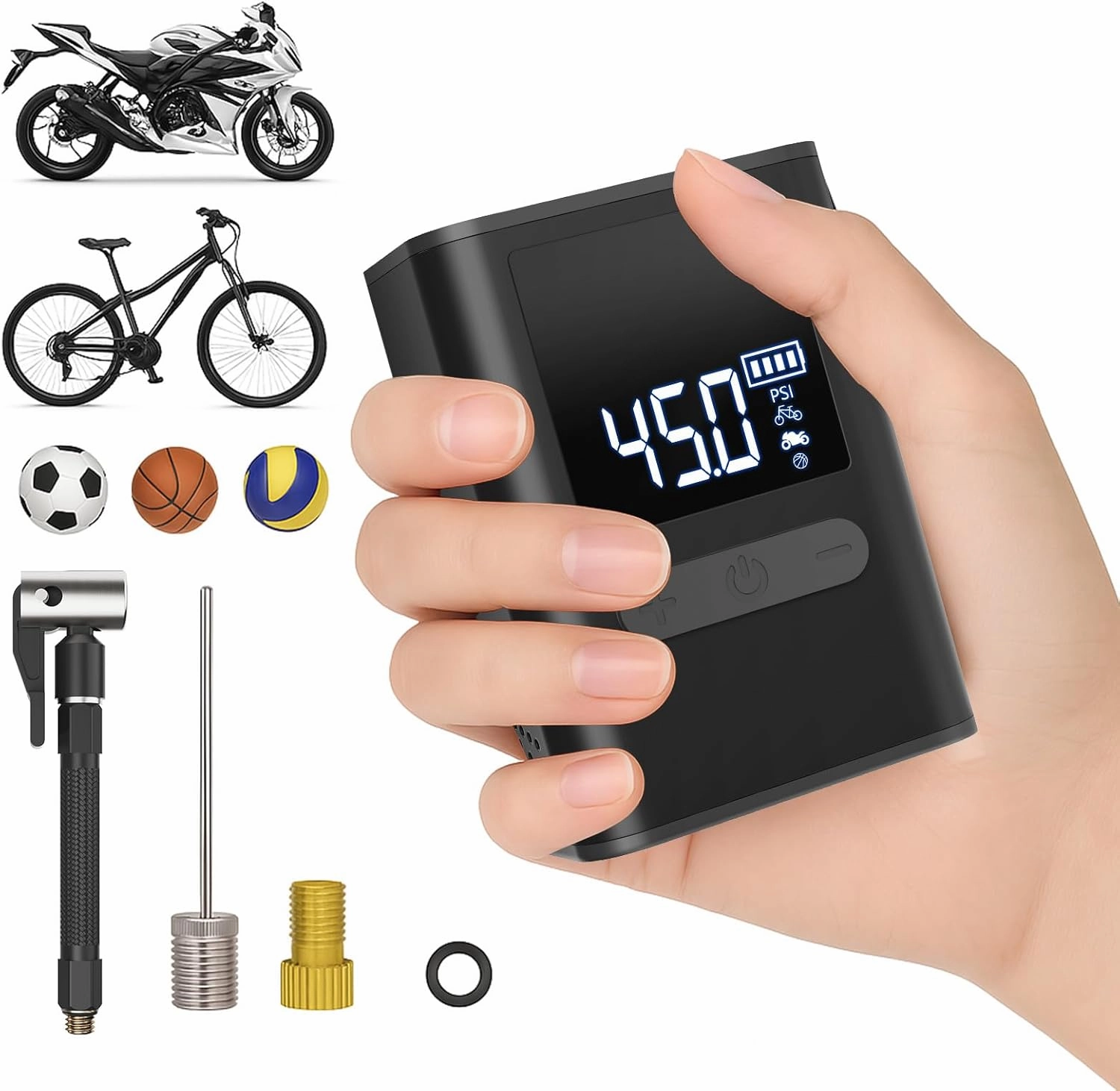 Portable Mini Electric Bike Pump with Gauge, High Pressure Fast Inflation for Bicycle, Motorcycle Tires, Presta Valve, Tiny Air Pump for Road Bike