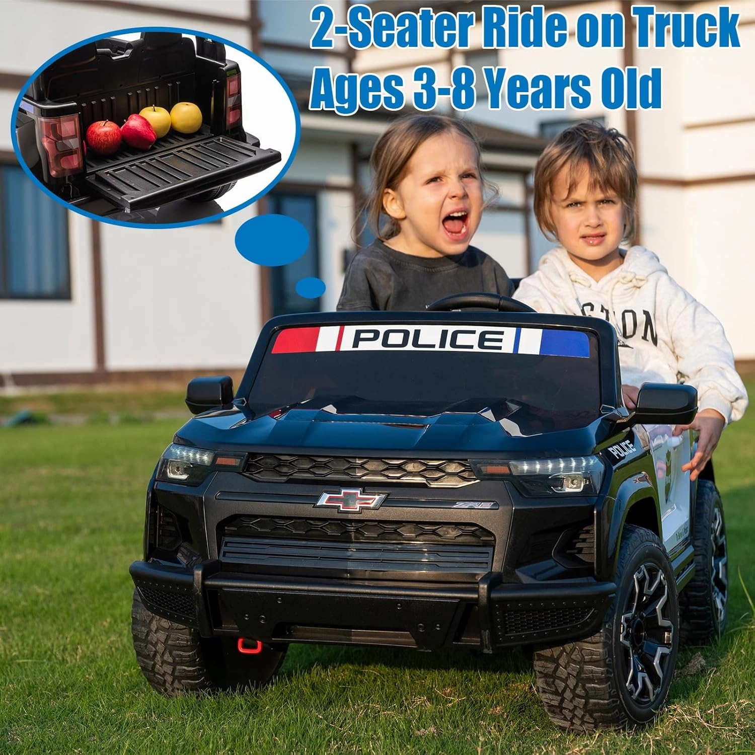 POSTACK 24 Volt Ride on Toys with Parental Remote, 4WD Battery Powered Electric Power 4 Wheels for Toddlers, Kids Ride on UTV Truck Kids Cars to Drive with Bluetooth LED Lights, Police Black