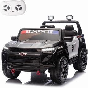 POSTACK 24 Volt Ride on Toys with Parental Remote, 4WD Battery Powered Electric Power 4 Wheels for Toddlers, Kids Ride on UTV Truck Kids Cars to Drive with Bluetooth LED Lights, Police Black