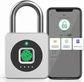 Pothunder Fingerprint Padlock with APP, Keyless Biometric Lock, Smart Waterproof Padlock Suitable for Gym, Locker, Gates, Fence and Storage