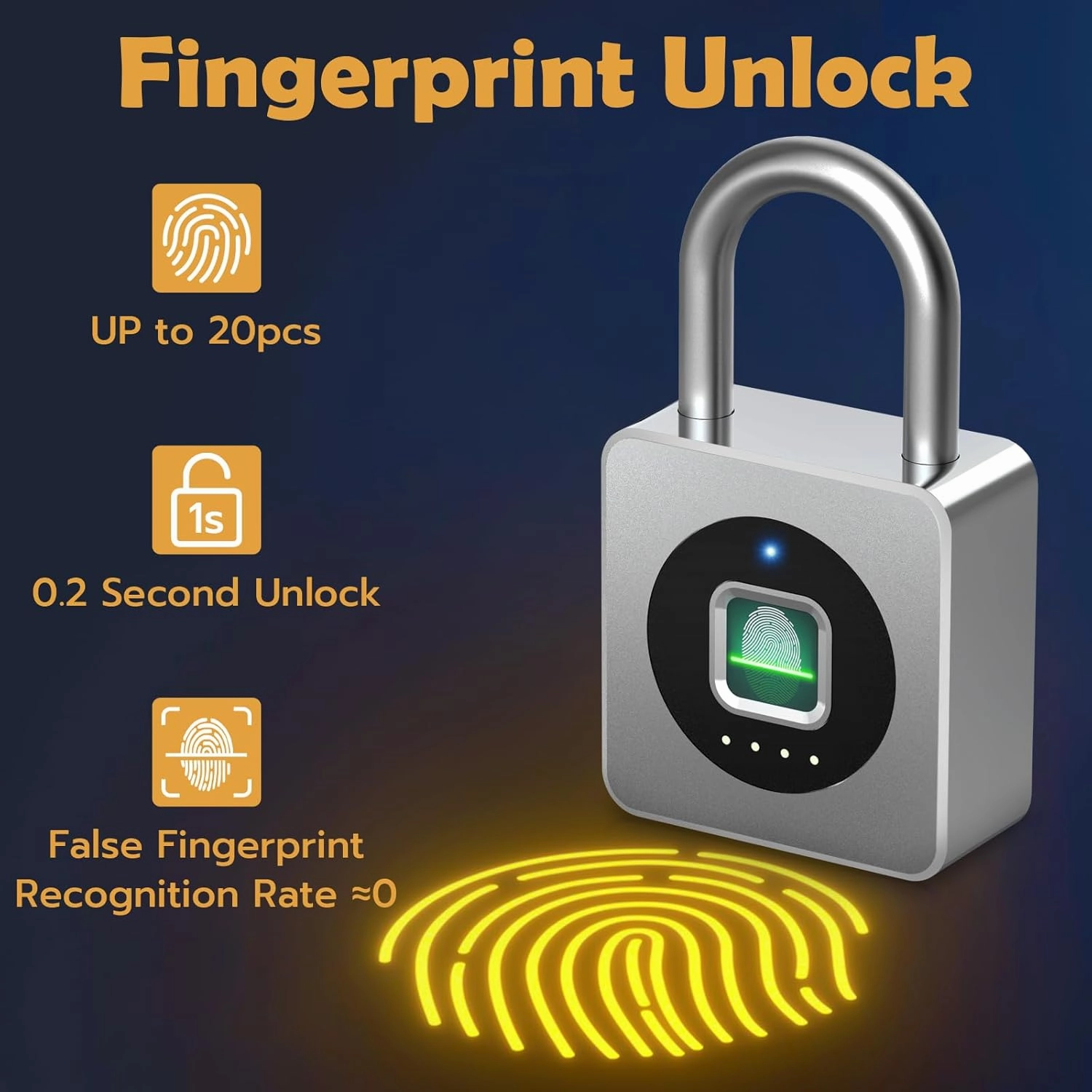 Pothunder Fingerprint Padlock with APP, Keyless Biometric Lock, Smart Waterproof Padlock Suitable for Gym, Locker, Gates, Fence and Storage