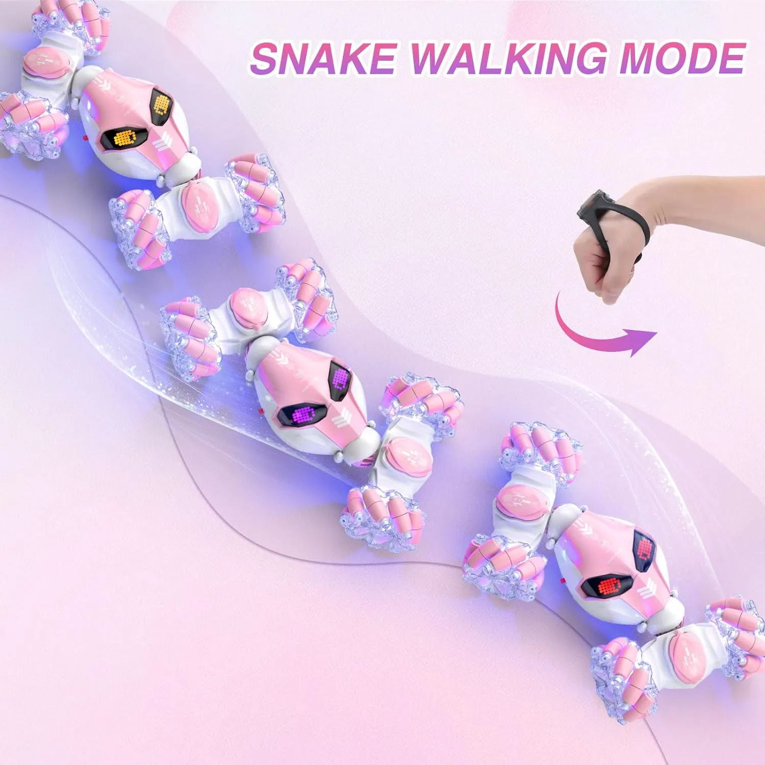Powerextra Gesture Sensing Rc Stunt Car with Light & Music for Girls, 4WD Hand Controlled Double Sided 360° Flips Off Road Transform Remote Control Car with LED Light, Toy Gift for Age 8  Kids, Pink
