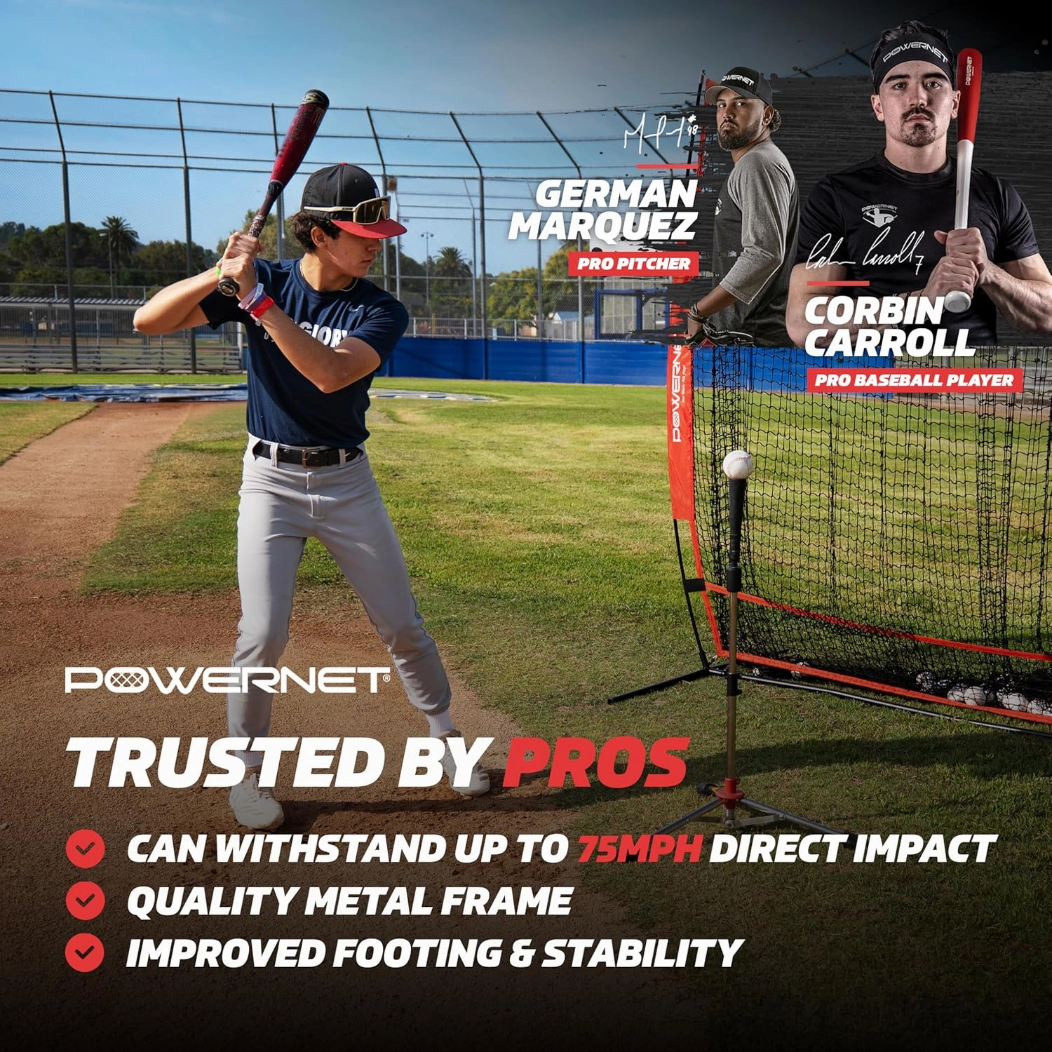 PowerNet Baseball & Softball Batting Tee, Adjustable Height Batting Tee 27.5" - 44", Portable Outdoor Baseball Training Equipment for Hitting Training