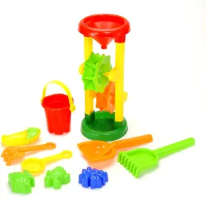 PowerTRC Double Sand Water Wheel Toy Tower Beach Toys for Kids Ages 4-8, Beach Bucket, Shovels, 3 Sand Molds Sail Boat Sand Toy Toddlers Outdoor Play