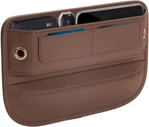 Premium Leather Car Seat Gap Filler Organizer, Universal Fit Accessories for Women/Men Interior, Center Console Organizer with Card Slots for Car, SUV, Truck (Brown, 1 Pack)