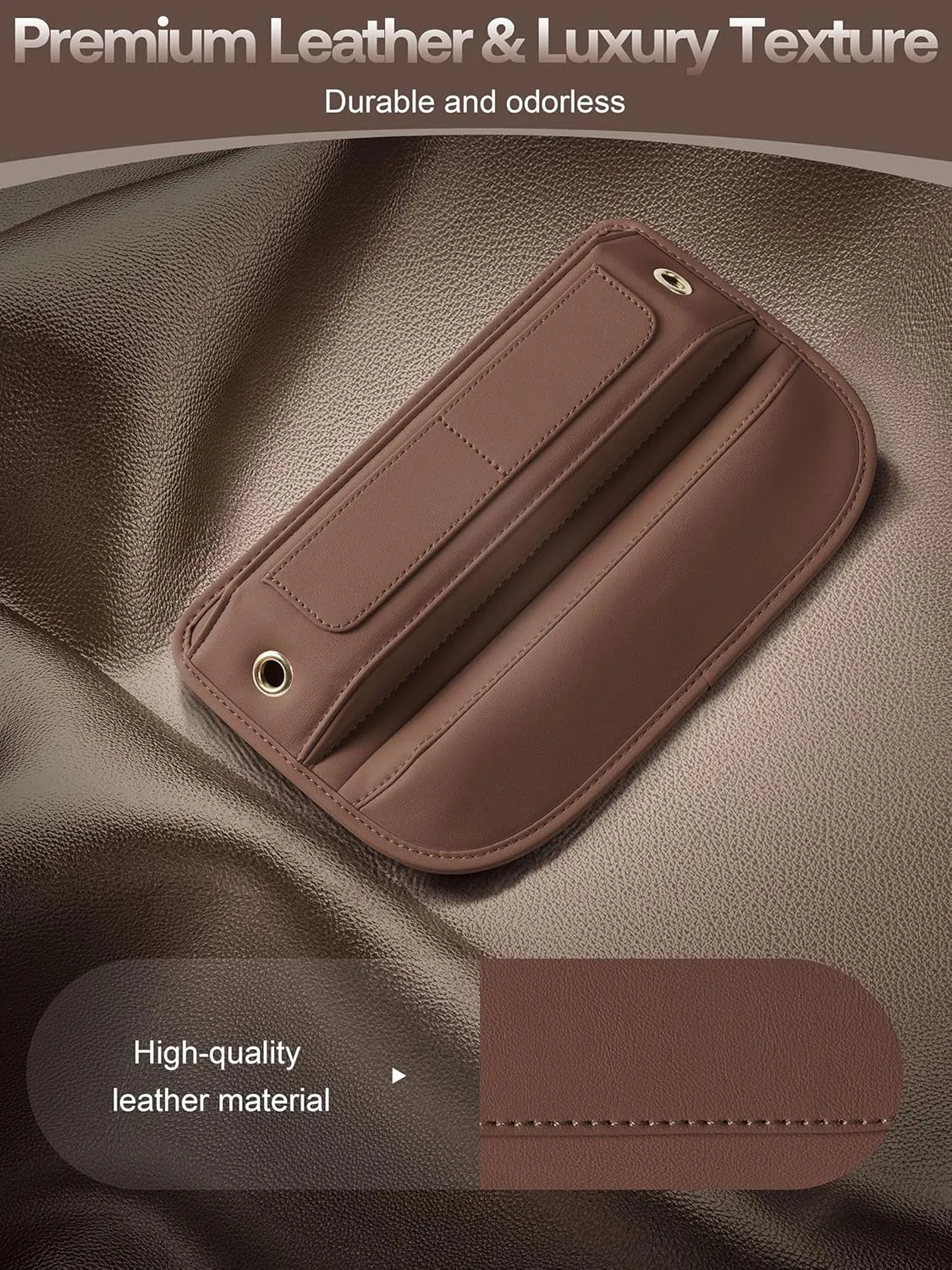 Premium Leather Car Seat Gap Filler Organizer, Universal Fit Accessories for Women/Men Interior, Center Console Organizer with Card Slots for Car, SUV, Truck (Brown, 1 Pack)
