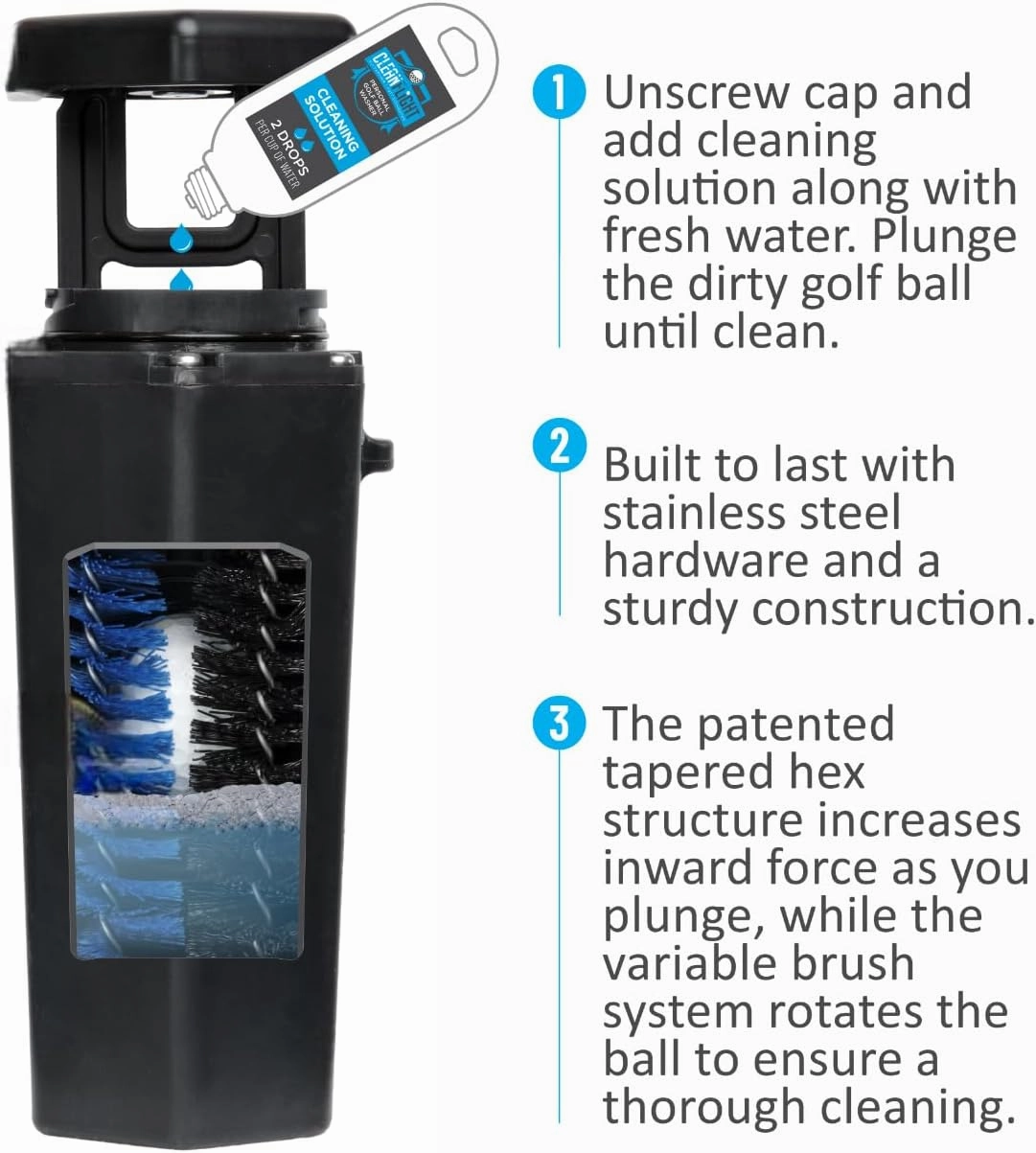 Premium Golf Ball Washer - Portable Cleaner for Golf Bag or Cart - Best Golf Accessories Gifts for Men & Women.