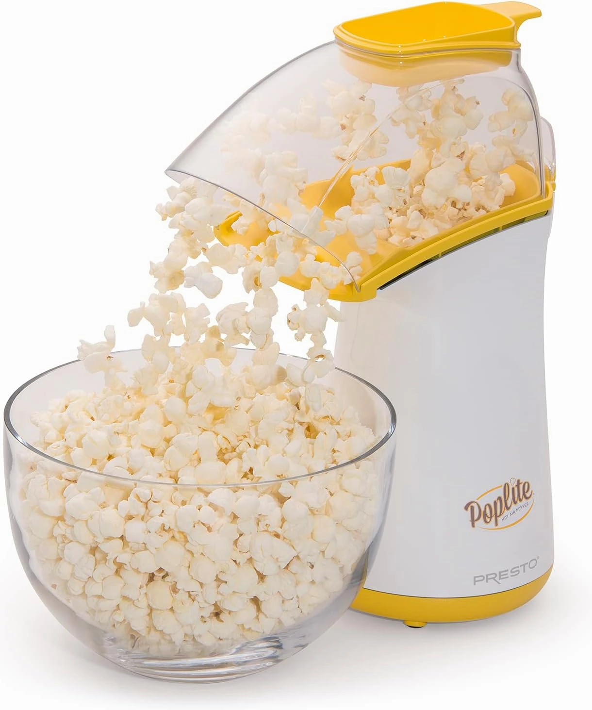Presto 04820 Poplite Hot Air Popcorn Popper - Built-In Measuring Cup   Melts Butter, Easy to Clean, Built-In Cord Wrap, 18 Cups, Yellow