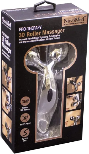 Pro-Therapy 3D Roller Massager, Rotates 360 Degrees, Water-Proof, Curved Grip, for Anti Aging, Firm Skin, V-Shaped Face Lift, Kneading, Body Slimming (Silver)