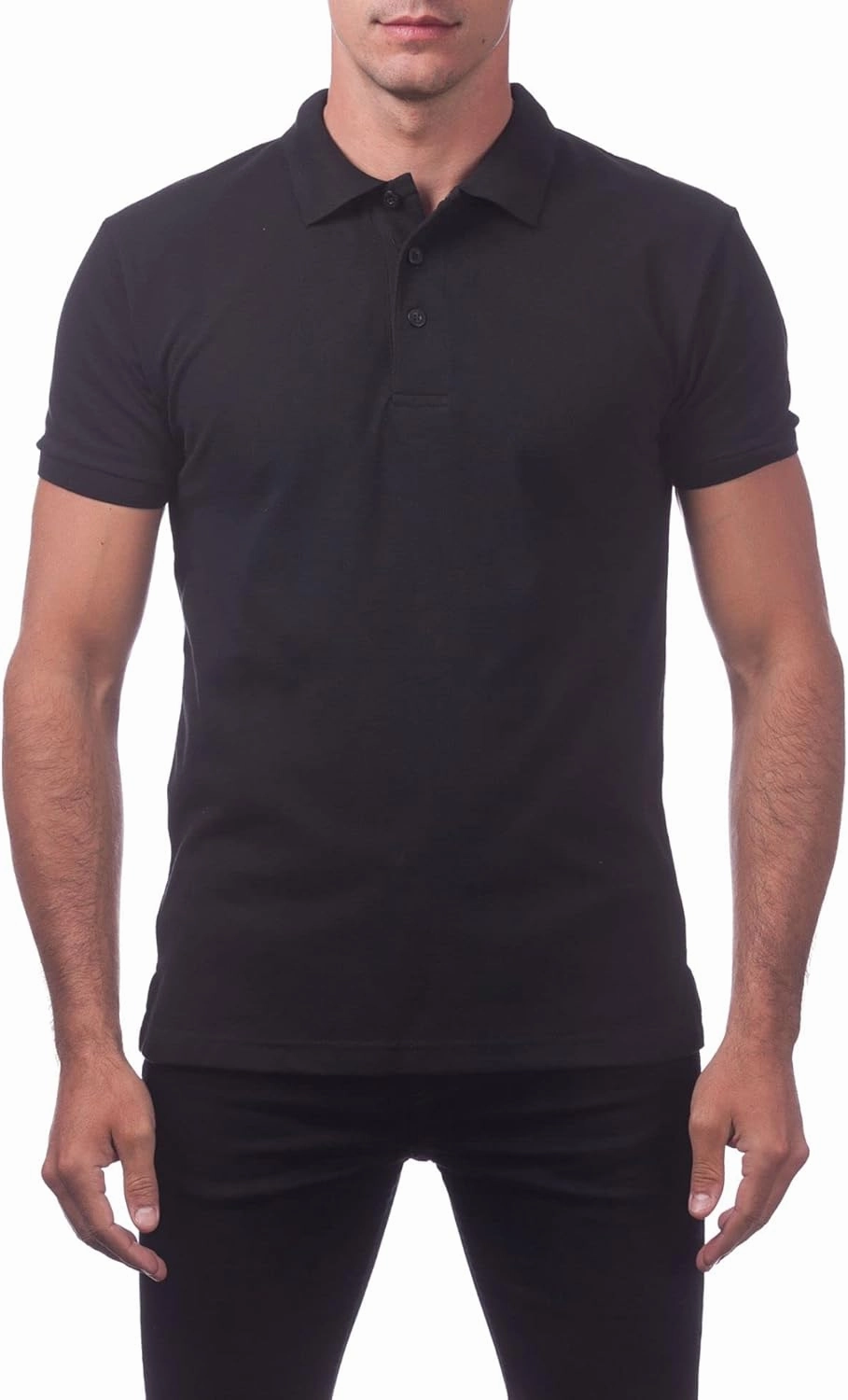 Pro Club Men's Pique Polo Cotton Short Sleeve Shirt, Black, Small