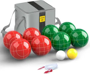Professional Grade 107mm Bocce Ball Game Set Regulation Size and Weight 920g for Official Tournaments (Red and Green)