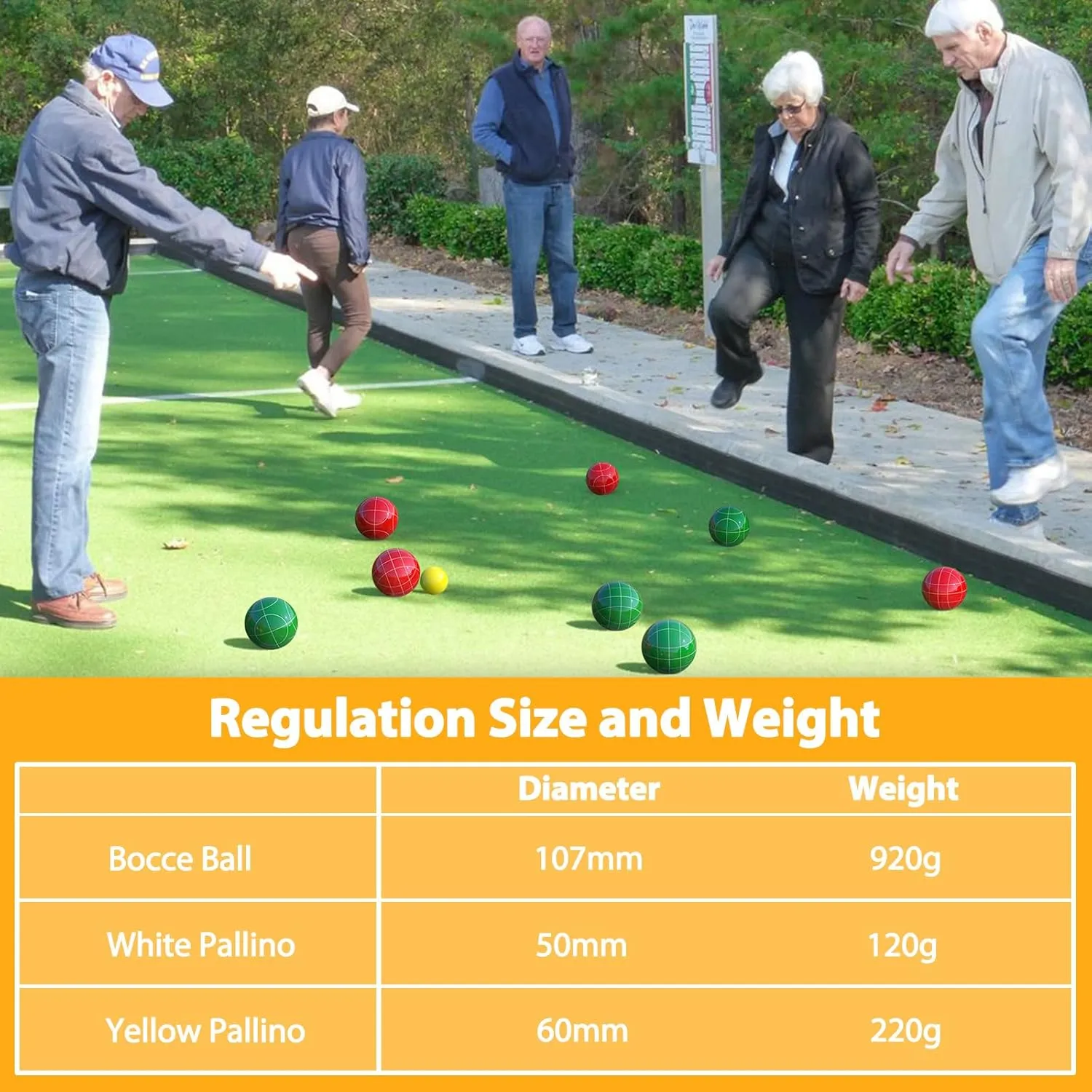 Professional Grade 107mm Bocce Ball Game Set Regulation Size and Weight 920g for Official Tournaments (Red and Green)