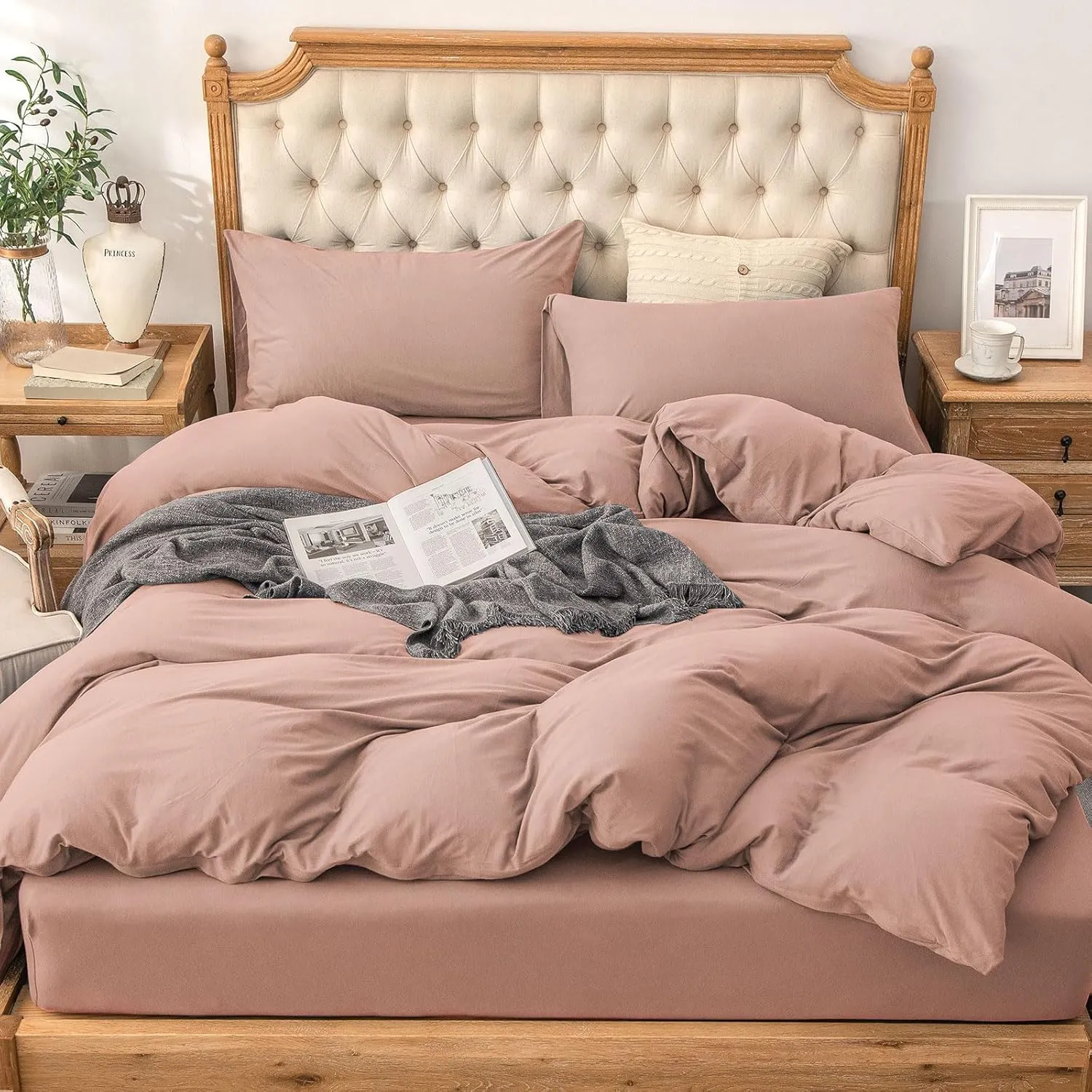 PURE ERA Jersey Knit Duvet Cover Set 100% T-Shirt Cotton Super Soft Comfy 3pc Bedding Set with Zipper Closure (New Petal Pink, King)