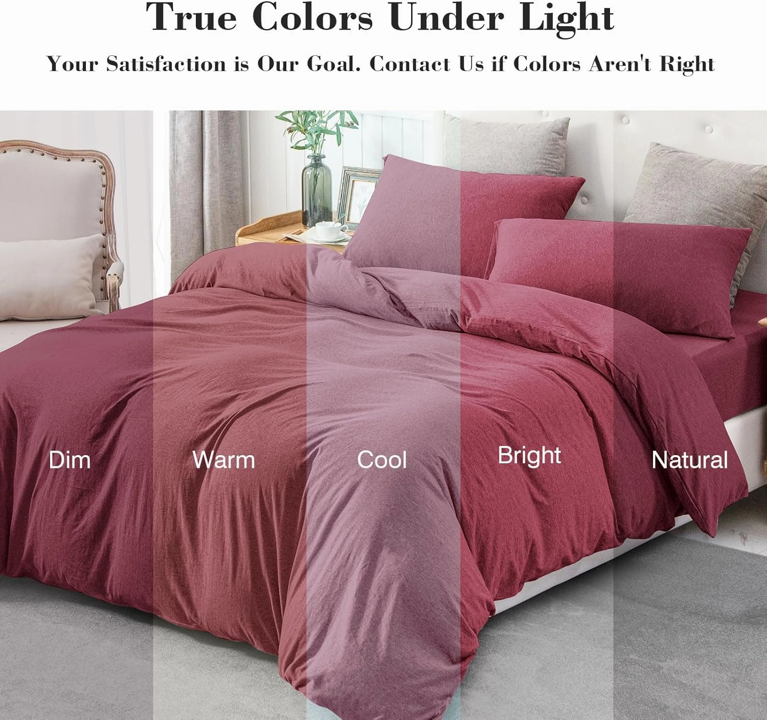 PURE ERA Jersey Knit Duvet Cover Set 100% T-Shirt Cotton Super Soft Comfy 3pc Bedding Set with Zipper Closure (Heather Burgundy Red, Queen)