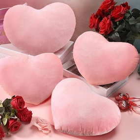 Queekay 4 Pcs Valentine‘s Day Heart Pillow Cute Plush Cushion Toy Valentine Throw Heart Shaped Pillow Decorative Stuffed Plush Toy for Friends Bed Chair Sofa Cars(Pink)