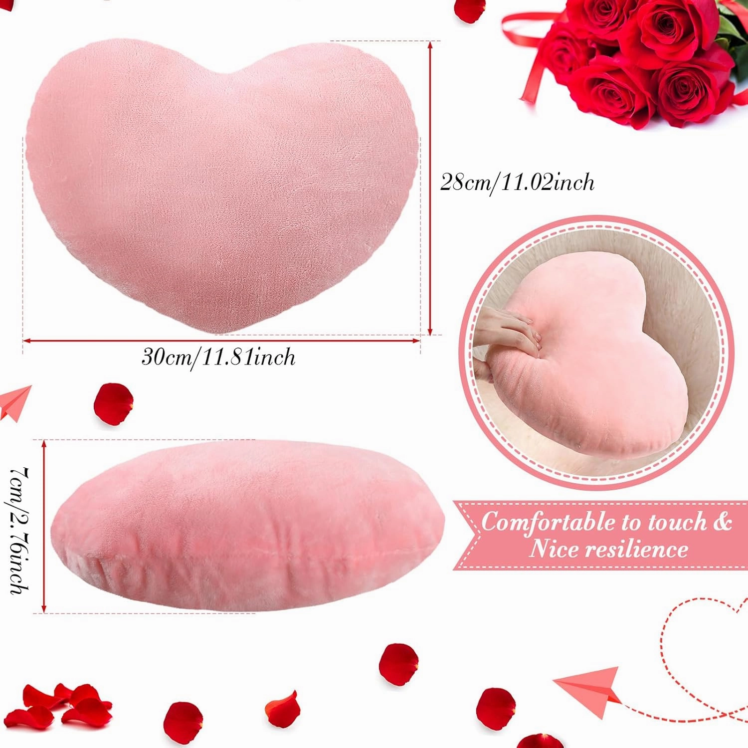 Queekay 4 Pcs Valentine‘s Day Heart Pillow Cute Plush Cushion Toy Valentine Throw Heart Shaped Pillow Decorative Stuffed Plush Toy for Friends Bed Chair Sofa Cars(Pink)