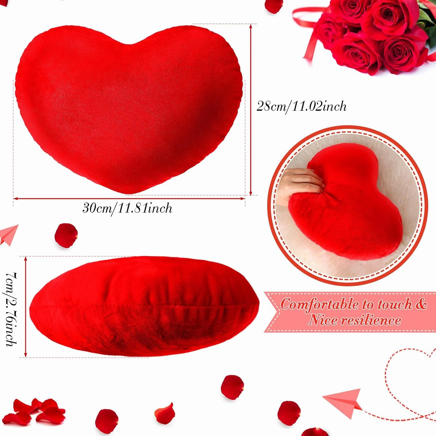 Queekay 4 Pcs Valentine‘s Day Heart Pillow Cute Plush Cushion Toy Valentine Throw Heart Shaped Pillow Decorative Stuffed Plush Toy for Friends Bed Chair Sofa Cars(Red, Pink)