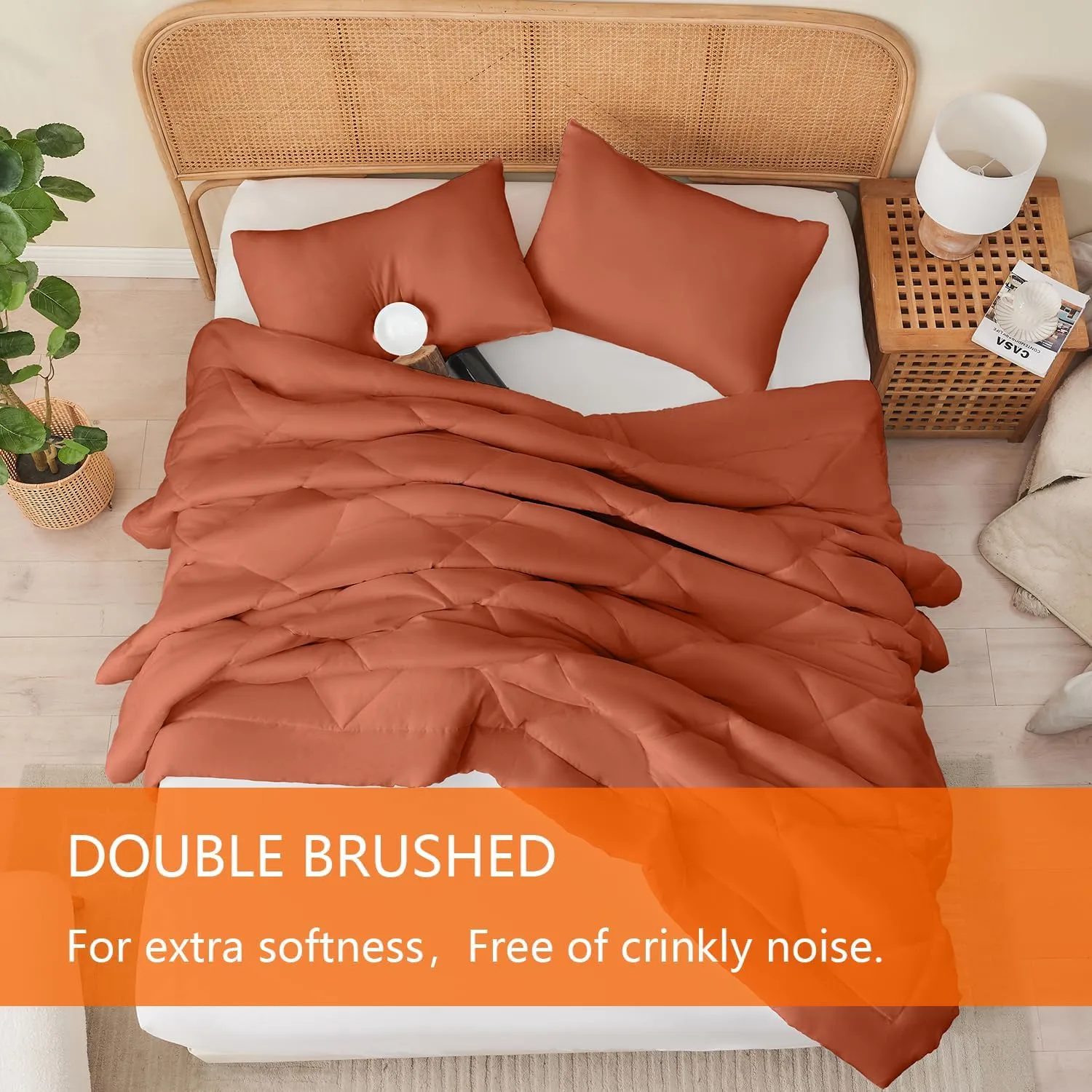 Queen Comforter Set Burnt Orange, 3 Pieces Lightweight All Season Solid Bedding Comforters Sets, Down Alternative Comforter Bed Set Quilt Blanket, (90x90In Comforter & 2 Pillowcases)