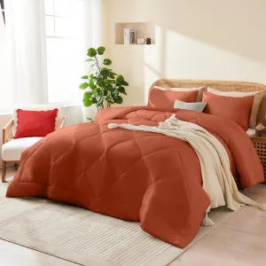 Queen Comforter Set Burnt Orange, 3 Pieces Lightweight All Season Solid Bedding Comforters Sets, Down Alternative Comforter Bed Set Quilt Blanket, (90x90In Comforter & 2 Pillowcases)