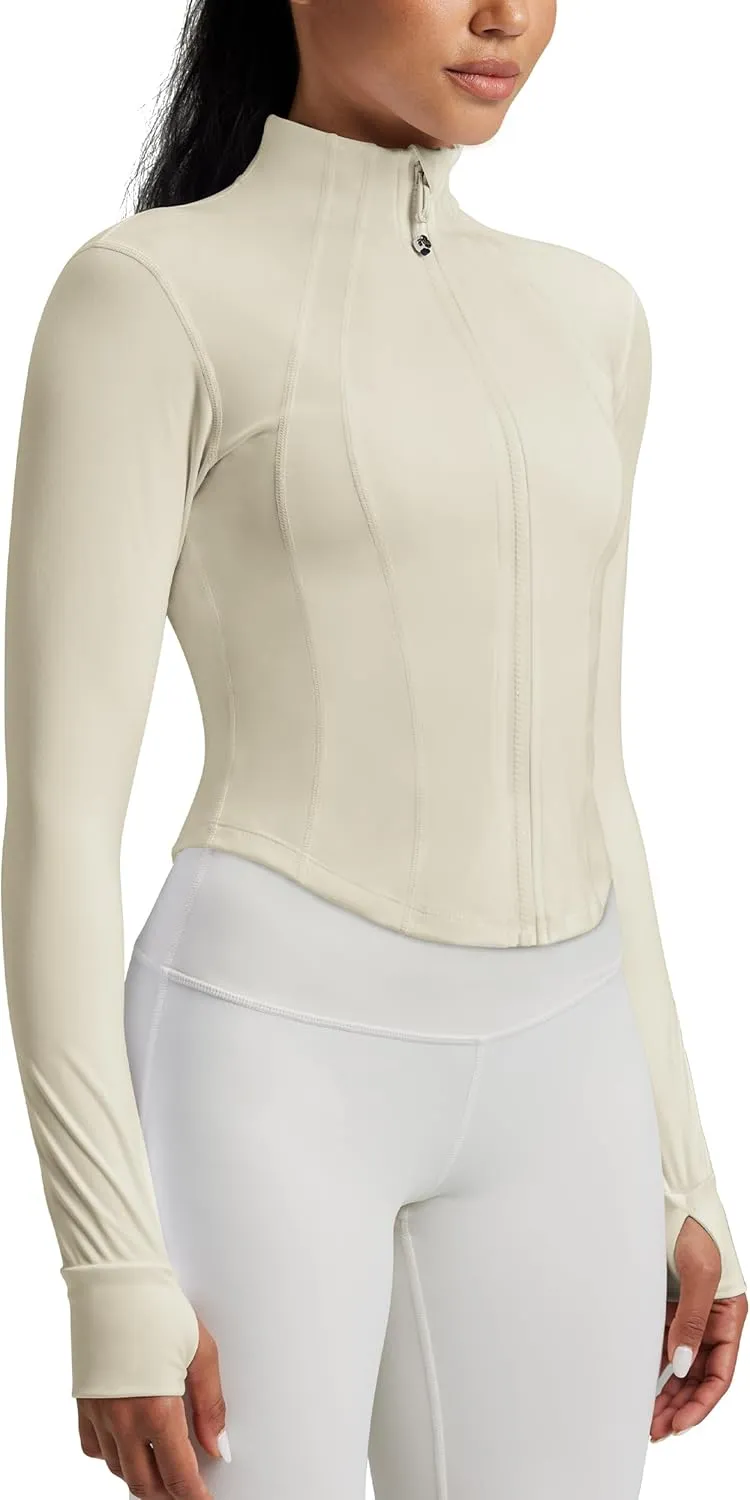 QUEENIEKE Women’s Workout Cropped Jacket Full Zip Lightweight Running Track Jackets Bbl Slim Fit Tops Shirts
