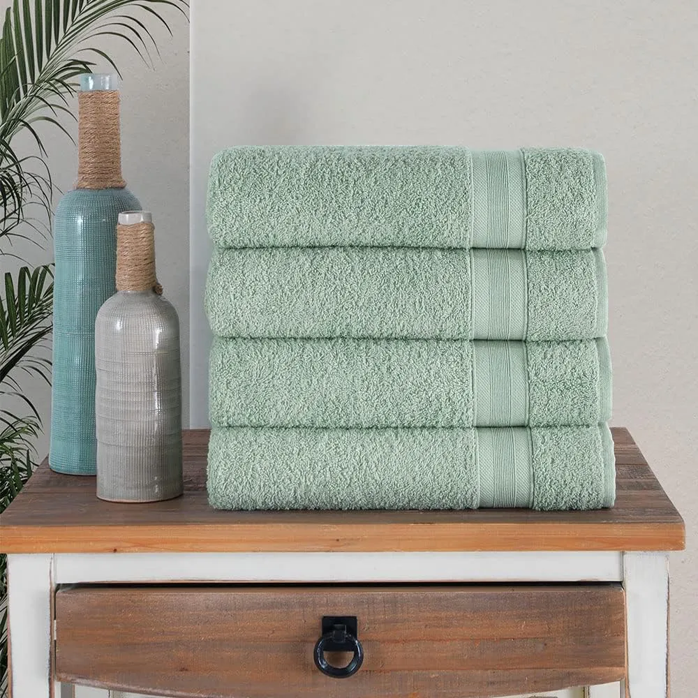 Quick-Dry, Soft & High Absorbent Bath Towels 27"x54" Cotton Turkish Bath Towel Set of 4 | Daily Use 100% Cotton Towels for Bathroom, Gym & More | Bathroom Towels Set (4 Pcs, Green)