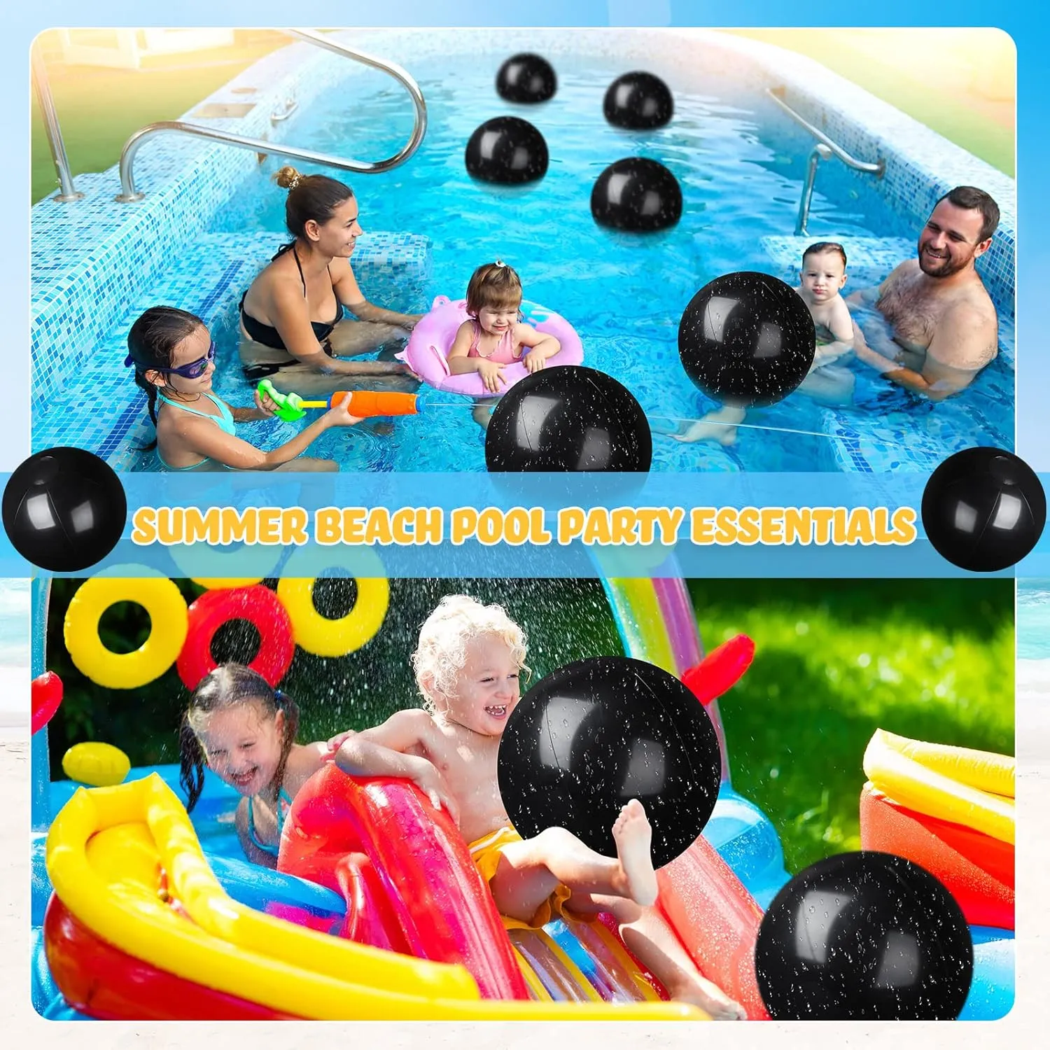 Raiten 12 Pcs Beach Ball Inflatable Beach Balls Large Inflatable Ball Floating Ball for Swimming Pool Party Favors Outdoor Activities Summer Birthday Party Supplies (Black,20 Inch)