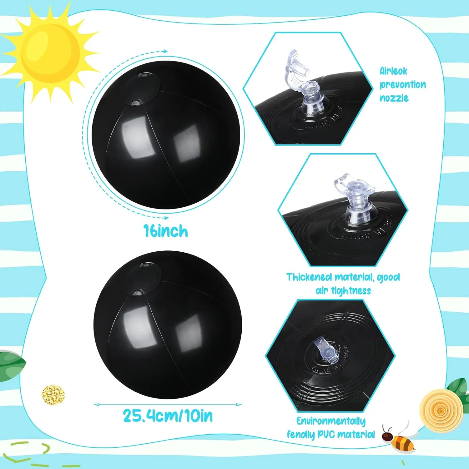 Raiten 12 Pcs Beach Ball Inflatable Beach Balls Large Inflatable Ball Floating Ball for Swimming Pool Party Favors Outdoor Activities Summer Birthday Party Supplies (Black,20 Inch)