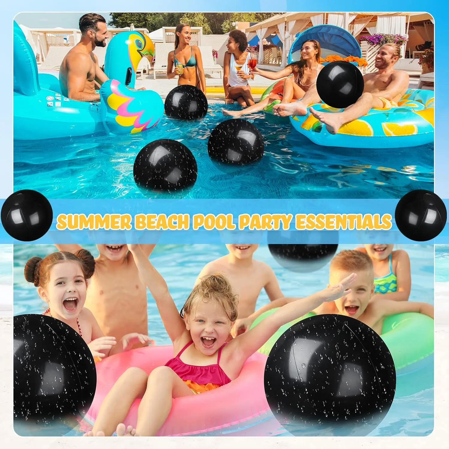 Raiten 12 Pcs Beach Ball Inflatable Beach Balls Large Inflatable Ball Floating Ball for Swimming Pool Party Favors Outdoor Activities Summer Birthday Party Supplies (Black,20 Inch)