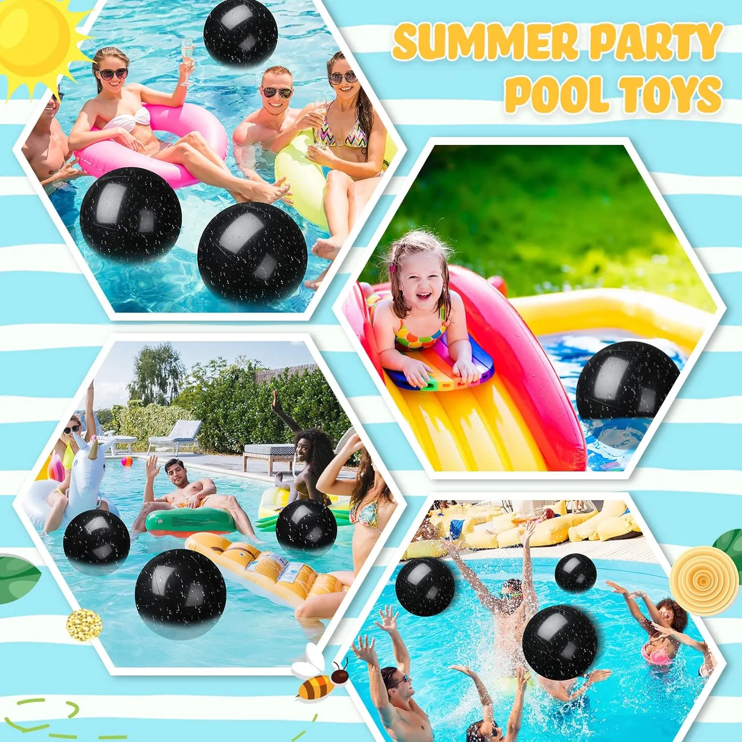 Raiten 12 Pcs Beach Ball Inflatable Beach Balls Large Inflatable Ball Floating Ball for Swimming Pool Party Favors Outdoor Activities Summer Birthday Party Supplies (Black,20 Inch)