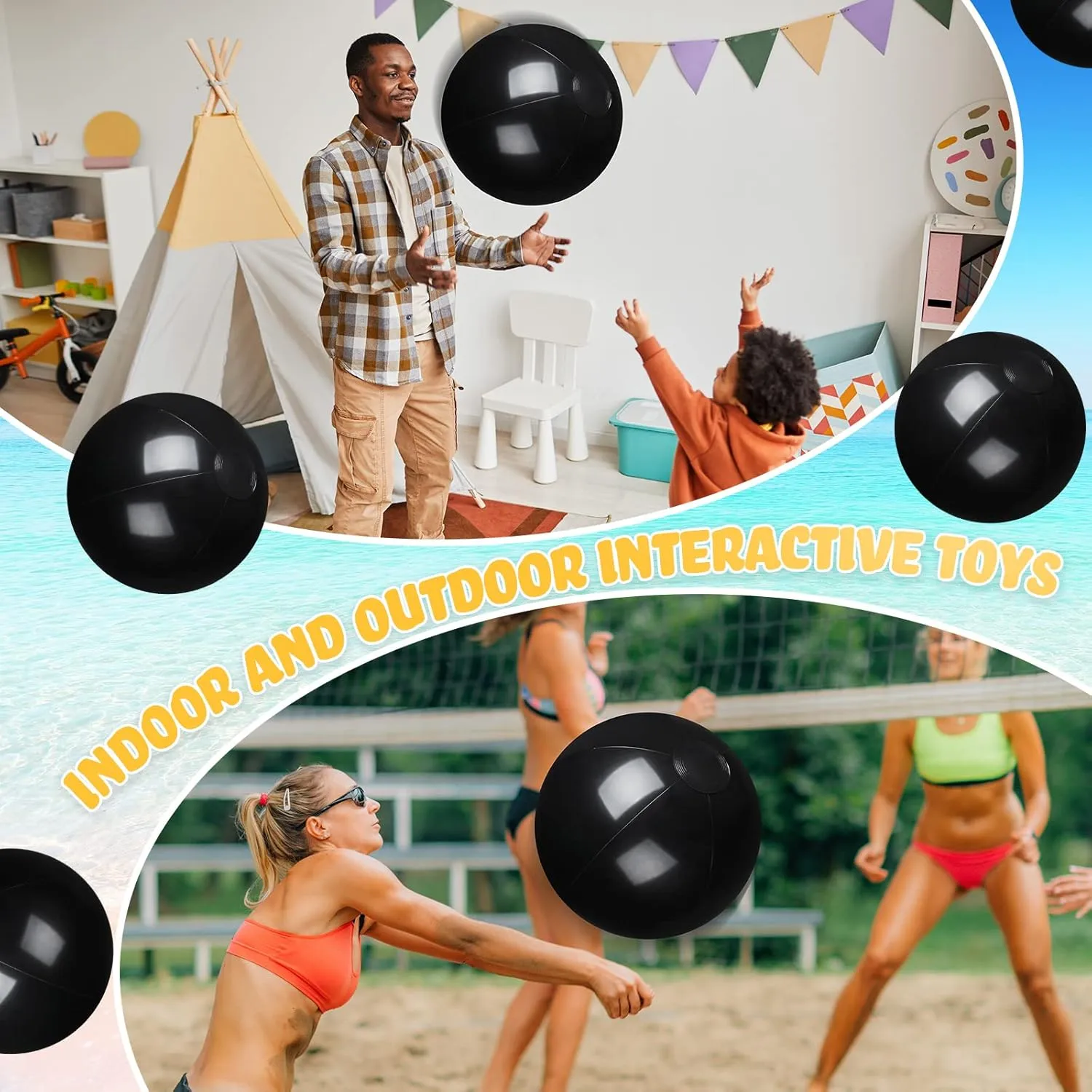 Raiten 12 Pcs Beach Ball Inflatable Beach Balls Large Inflatable Ball Floating Ball for Swimming Pool Party Favors Outdoor Activities Summer Birthday Party Supplies (Black,20 Inch)