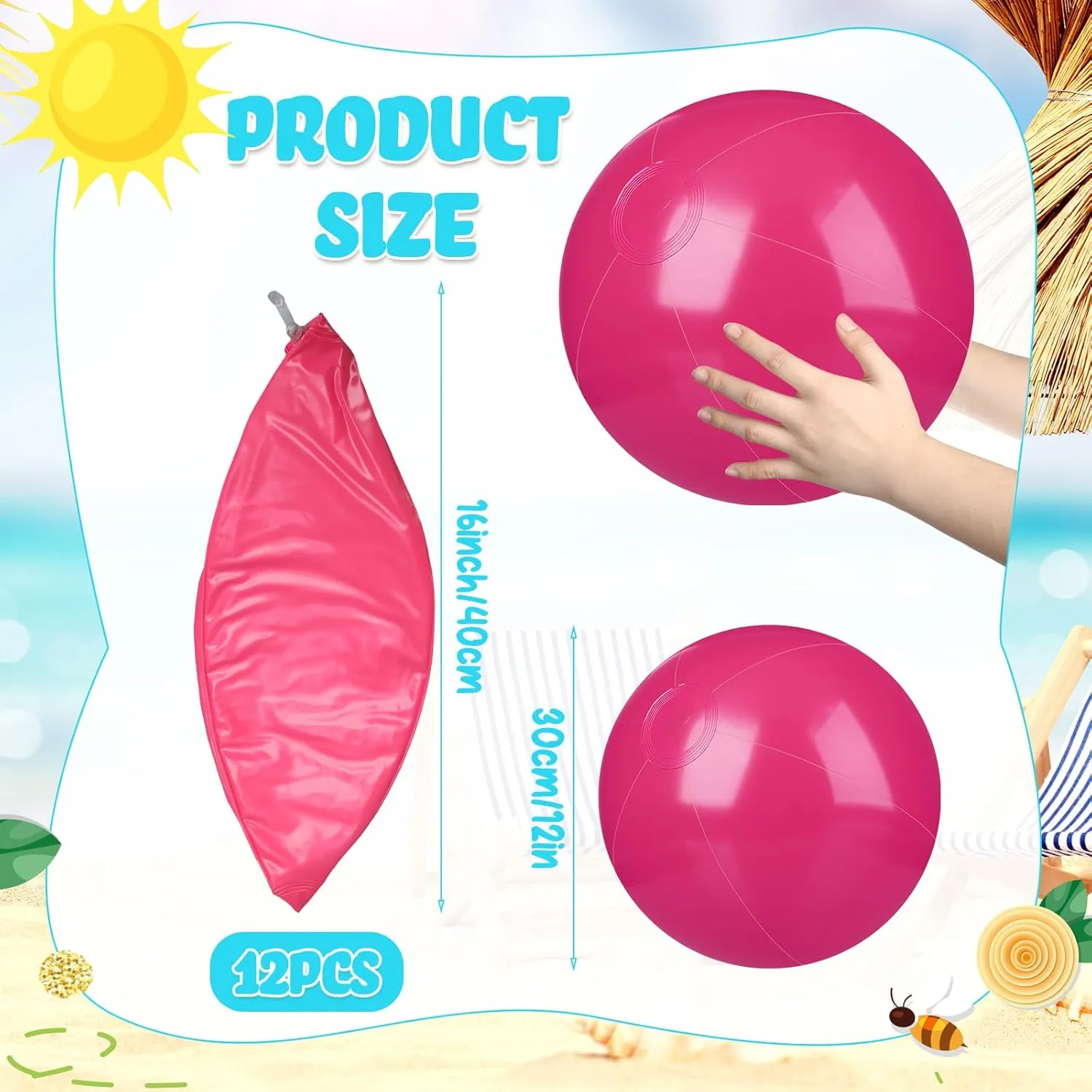 Raiten 12 Pcs Beach Ball Inflatable Beach Balls Large Inflatable Ball Floating Ball for Swimming Pool Party Favors Outdoor Activities Summer Birthday Party Supplies (Pink,12 Inch)