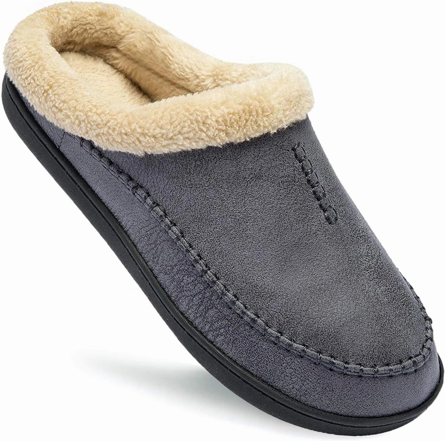 Ranberone Men's Slippers Microsuede Upper Moccasin House Shoes with Fuzzy Plush Lining Indoor and Outdoor