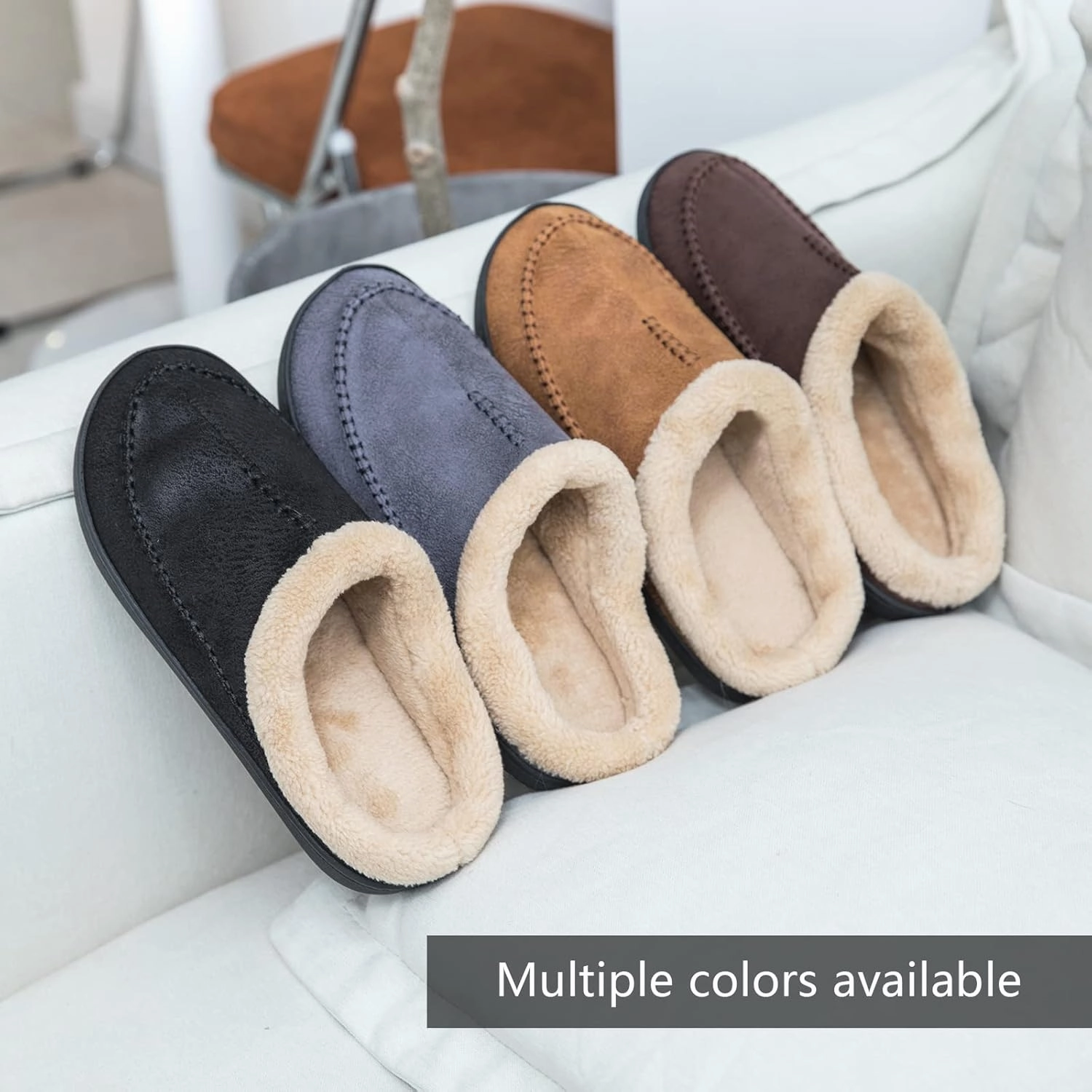 Ranberone Men's Slippers Microsuede Upper Moccasin House Shoes with Fuzzy Plush Lining Indoor and Outdoor
