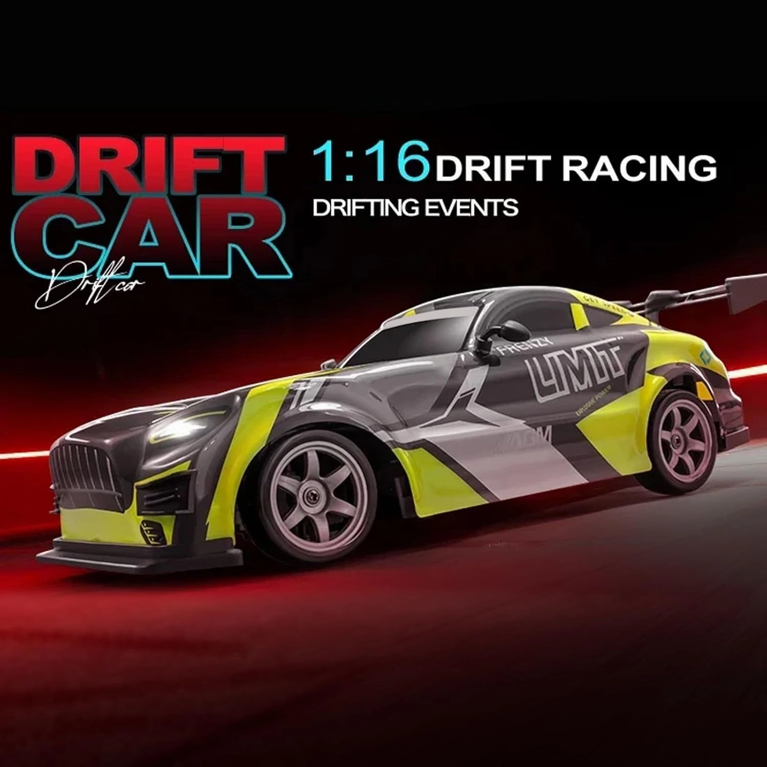 RC Drift Car, 1:16 Scale Remote Control Car 25KM/H 4WD High Speed Remote Control Cars with LED Lights Extra Tires 4WD Hobby RC Cars GTA Model Toy Gifts for Kids Adults