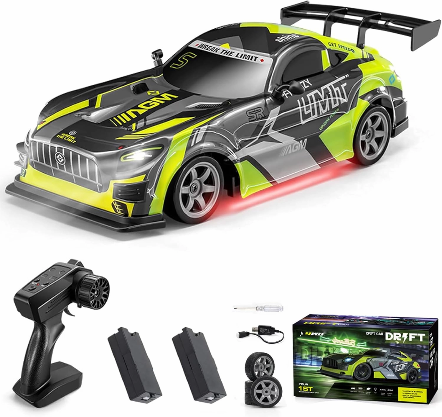RC Drift Car, 1:16 Scale Remote Control Car 25KM/H 4WD High Speed Remote Control Cars with LED Lights Extra Tires 4WD Hobby RC Cars GTA Model Toy Gifts for Kids Adults