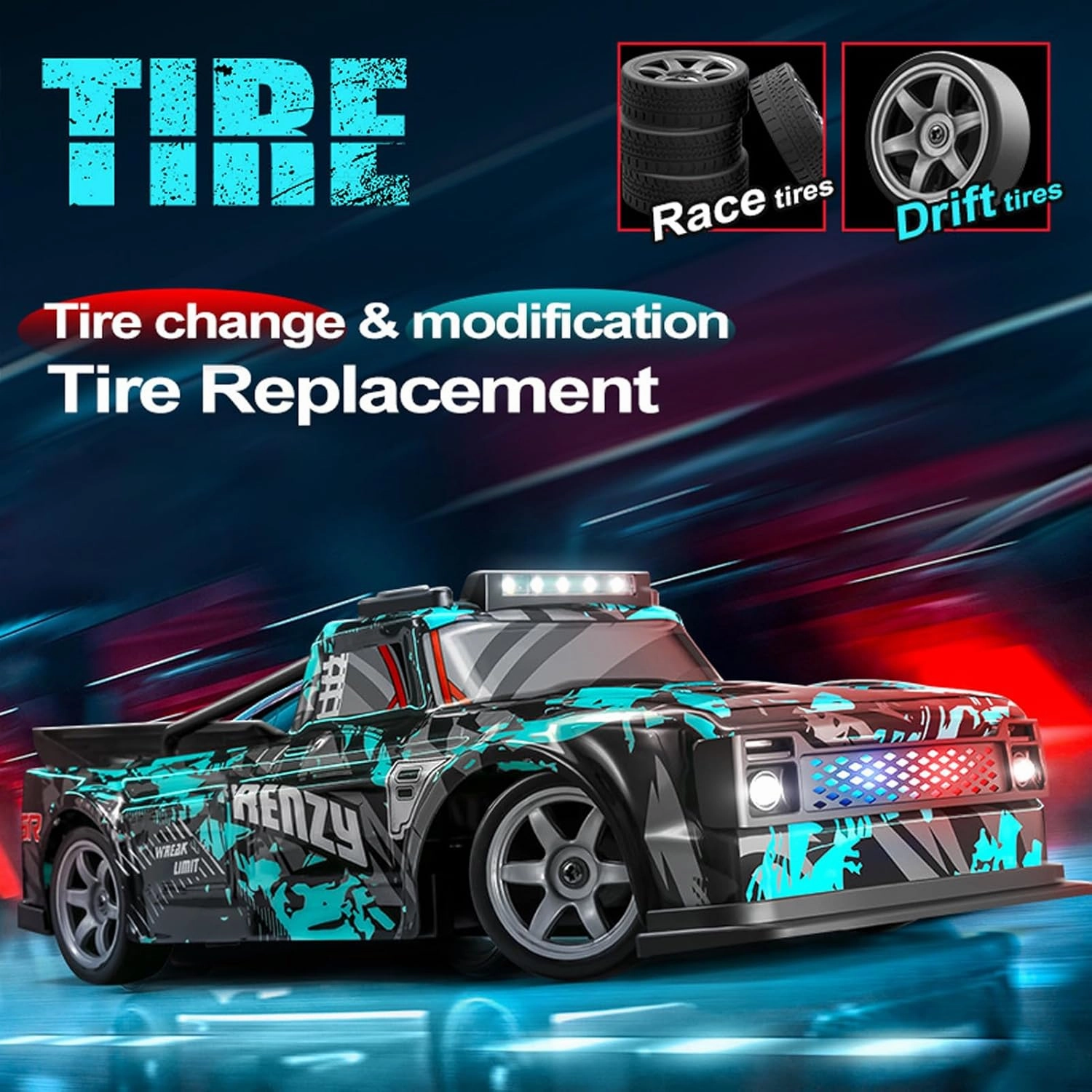 RC Drift Car, 1:16 Scale Remote Control Car 25KM/H 4WD High Speed Remote Control Cars with LED Lights Extra Tires 4WD Hobby RC Cars GTA Model Toy Gifts for Kids Adults