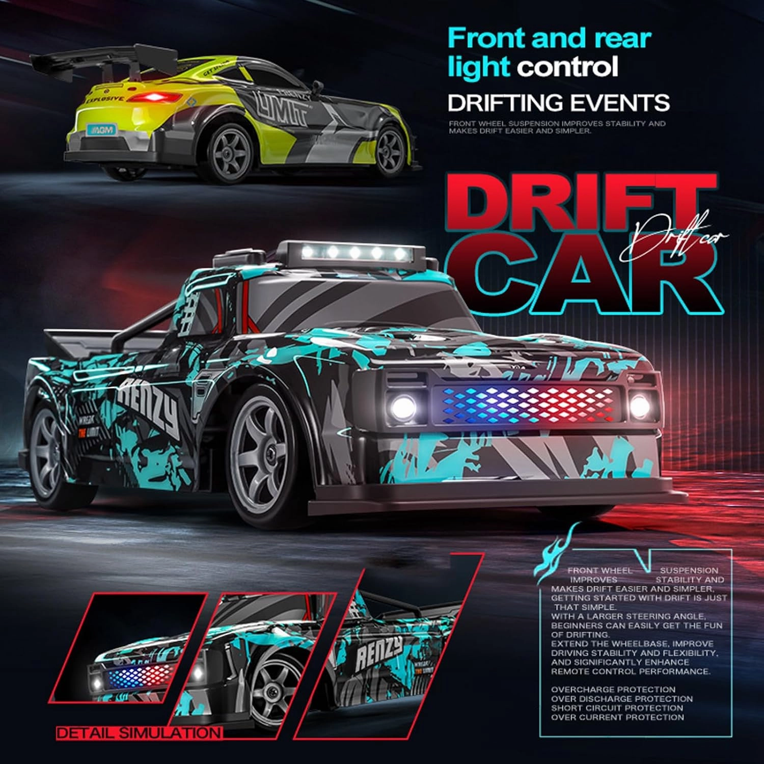 RC Drift Car, 1:16 Scale Remote Control Car 25KM/H 4WD High Speed Remote Control Cars with LED Lights Extra Tires 4WD Hobby RC Cars GTA Model Toy Gifts for Kids Adults