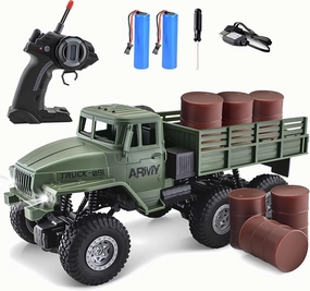 RC Military Truck 6x6 Road Remote Control Car 1/16 Scale Remote Control Truck 4WD All Terrain Rock Army Transport Vehicle Toy Vehicle for Kids Children Boy Gift