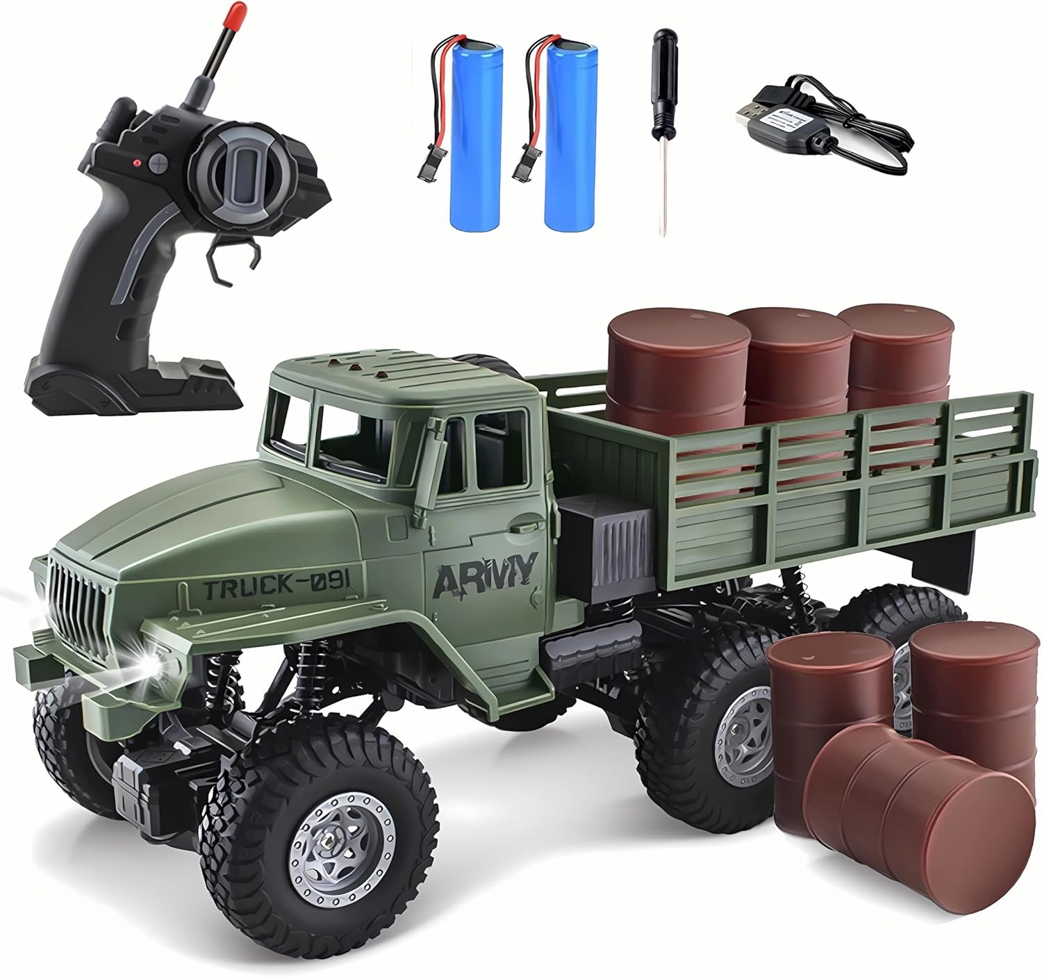 RC Military Truck 6x6 Road Remote Control Car 1/16 Scale Remote Control Truck 4WD All Terrain Rock Army Transport Vehicle Toy Vehicle for Kids Children Boy Gift
