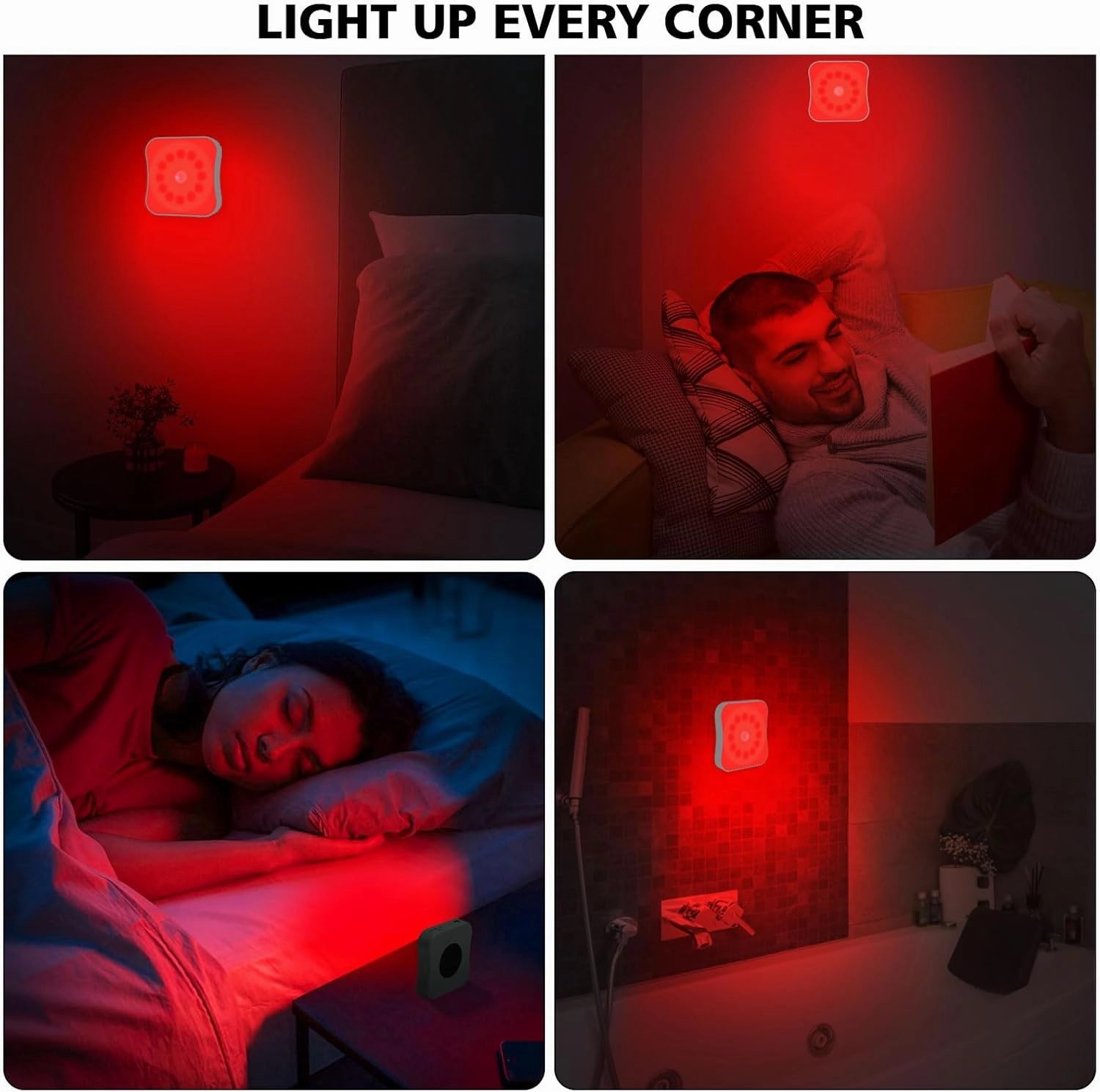 Red Motion Sensor Night Light Rechargeable Battery Operated Lights Magnetic Red Light Night Lights for Sleep Aid, Bathroom, Hallway, Stair, Bedroom, Kids Room, 4 Pack
